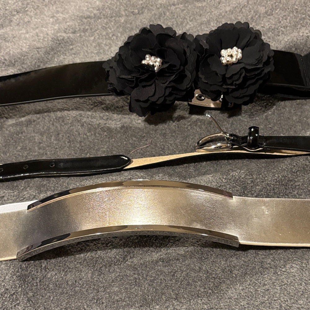 White House Black Market Floral Black and Metallic Belt Trio - Picture 6 of 8